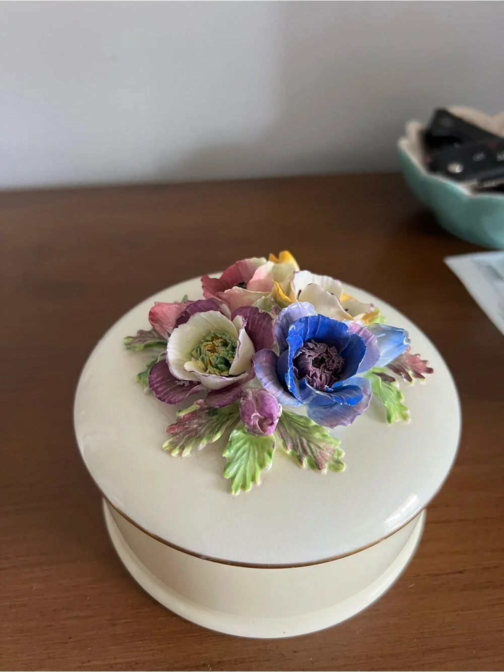 Vintage Crown Staffordshire Floral Porcelain Trinket Box